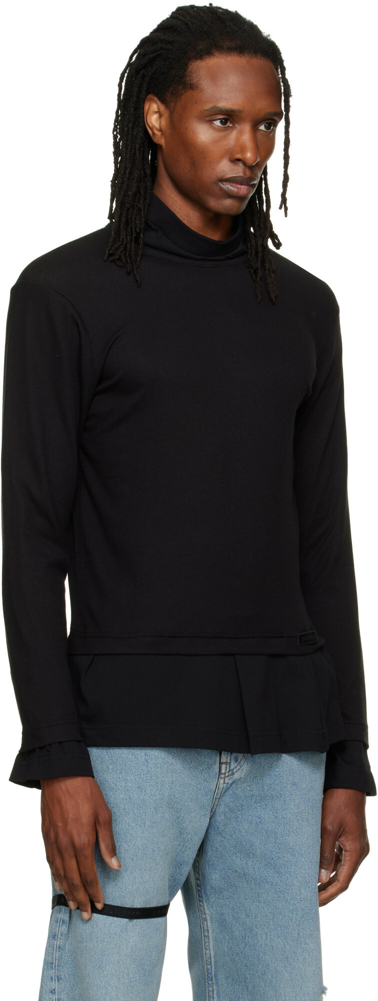 ALAINPAUL Black High Neck Layered T-shirt