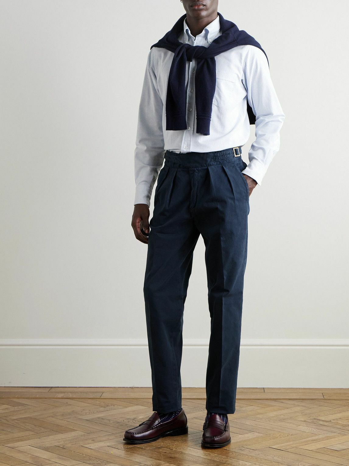 Rubinacci - Manny Straight-Leg Pleated Cotton-Twill Trousers - Blue