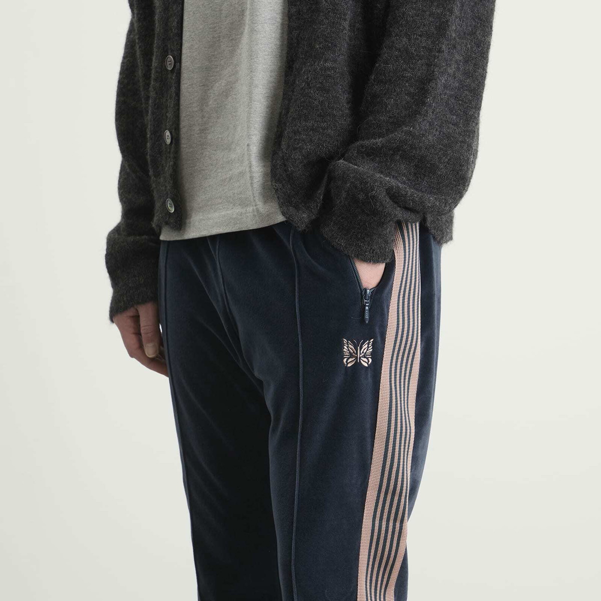Needles Men's Velour Track Pants in Steel Blue