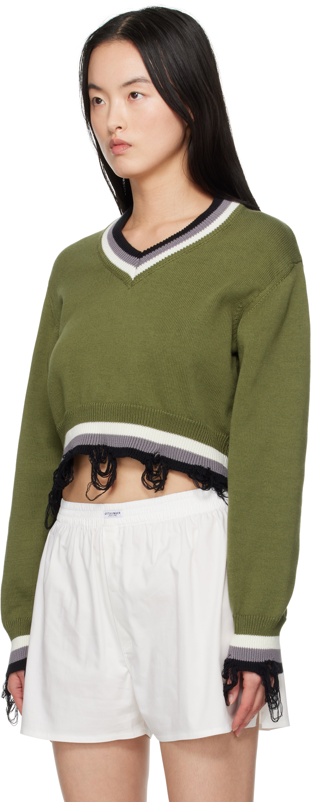 Ottolinger Green Cropped V-neck Sweater