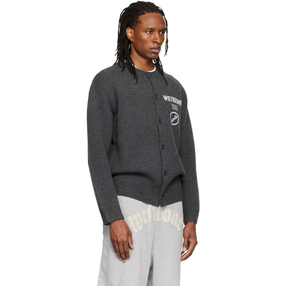 We11done Gray Logo Classic Cardigan