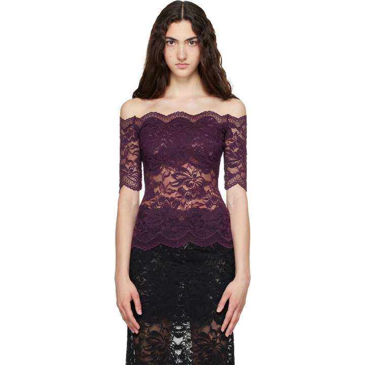 Photo: Rabanne Purple Short-Sleeve Layered Lace Top