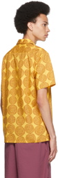 BEAMS PLUS Yellow Dobby Print Open Collar Short Sleeve Shirt