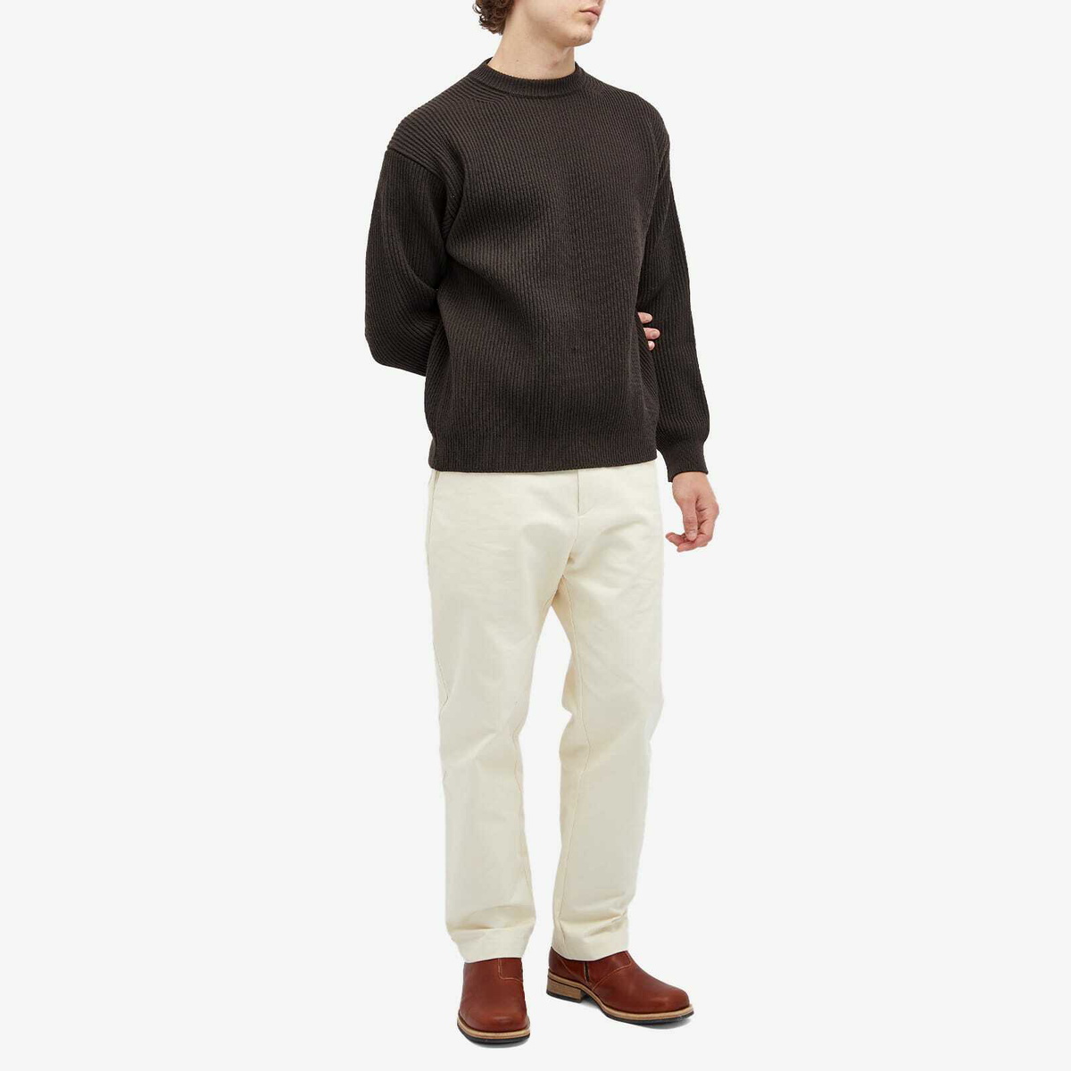 Studio Nicholson Men's Bill Narrow Leg Twill Pants in Cream