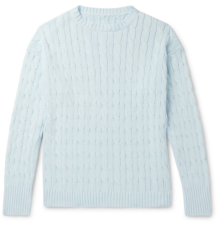 Photo: Anderson & Sheppard - Slim-Fit Cable-Knit Cotton Sweater - Blue