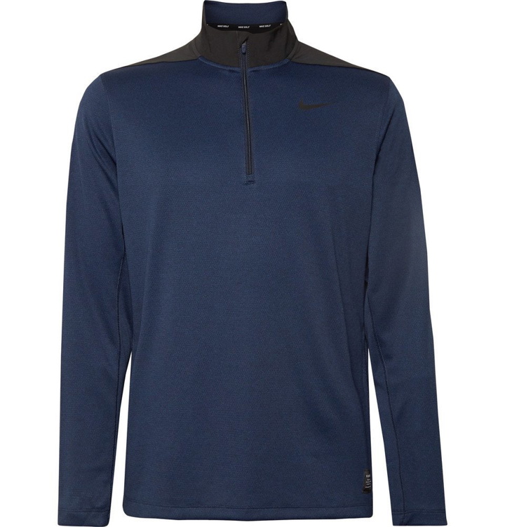 Photo: Nike Golf - Stretch Mesh-Panelled Dri-FIT Half-Zip Golf Top - Blue