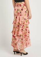 Rixo Preslee Floral Ruffled Silk-chiffon Midi Skirt Pink