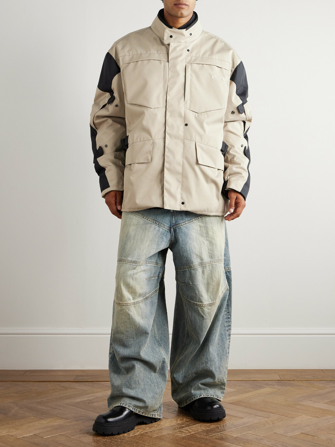 VETEMENTS - Oversized Logo-Embroidered Padded Two-Tone Canvas Jacket - Neutrals