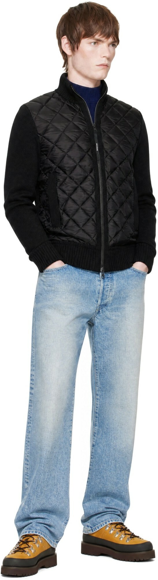 Moncler Black Wool & Nylon Down Cardigan