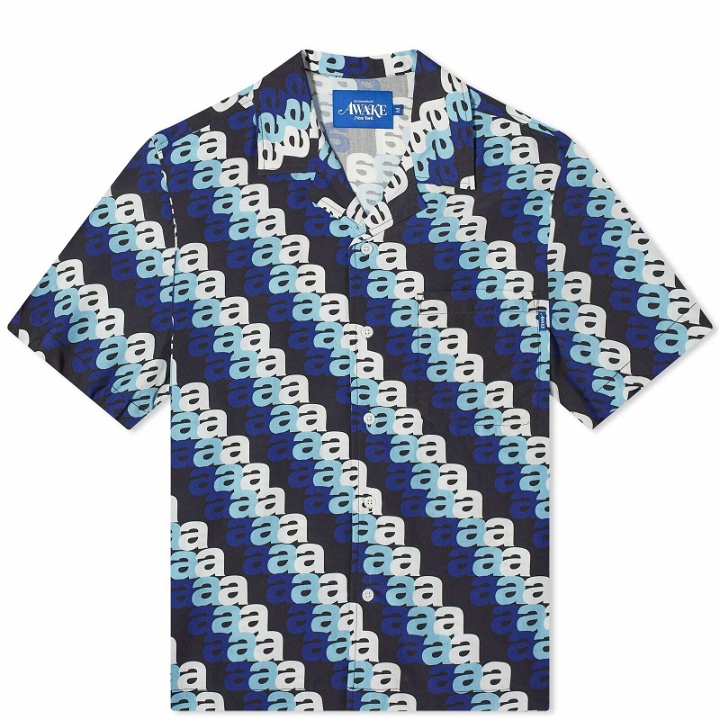 Photo: Awake NY Men's A Print Camp Collar Shirt in Blue Multi