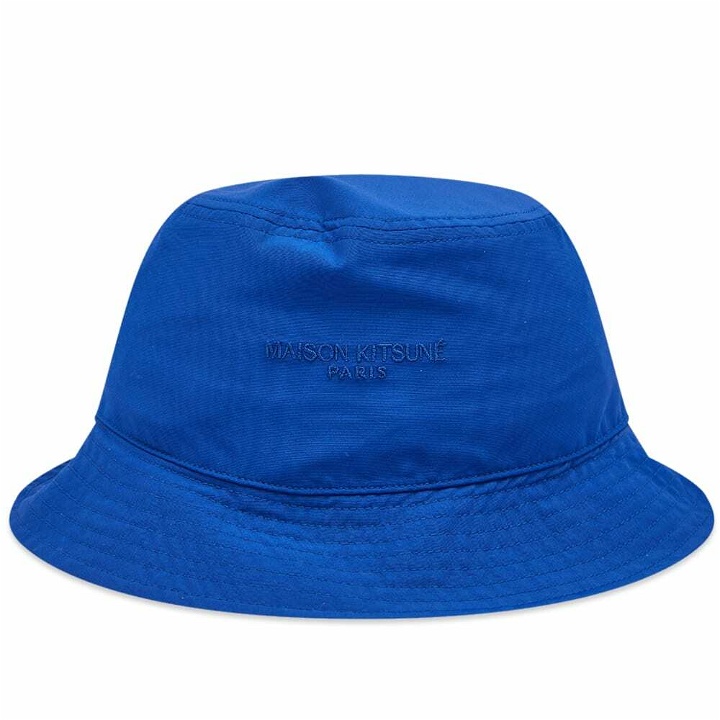 Photo: Maison Kitsuné Men's Technical Bucket Hat in Deep Blue