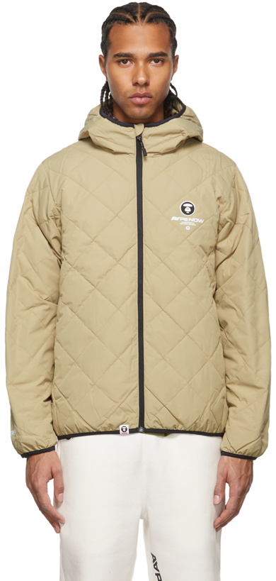 Photo: AAPE by A Bathing Ape Beige Down Quilted Logo Jacket