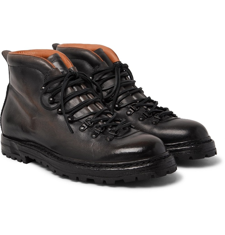 Photo: Officine Creative - Artik Burnished-Leather Lace-Up Boots - Gray