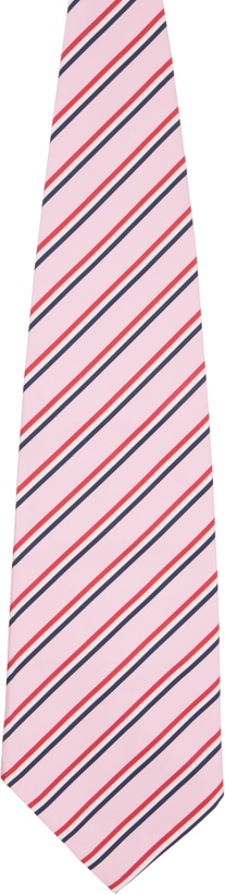 Photo: Thom Browne Pink Silk Cotton Mogador Tricolor Wide Tie