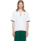 Casablanca White Striped Velour Zip‑Up Short Sleeve Shirt