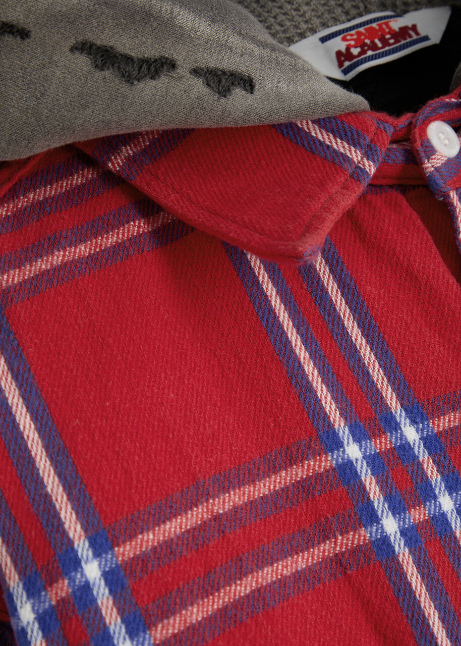 Saint Mxxxxxx Hooded Checked Flannel Jacket Red