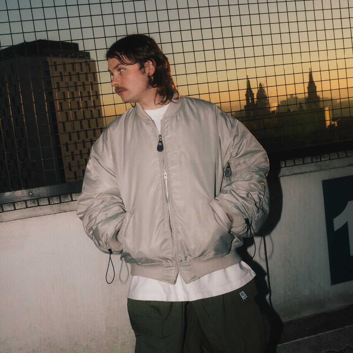 END. x Anglan Parachute Ruched Bomber Jacket in Grey 