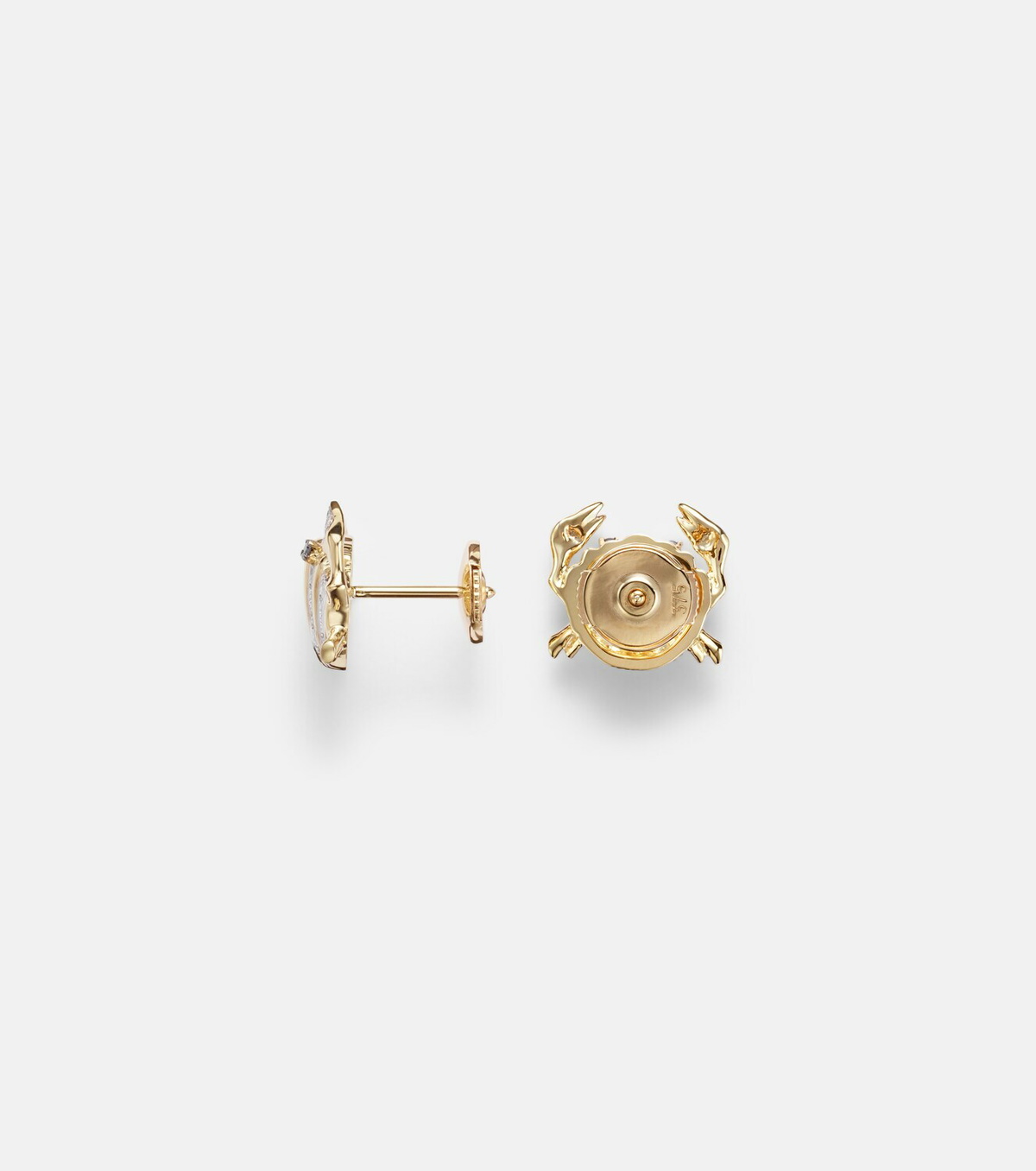 Yvonne Léon Crabe Coquillage 9kt gold earrings with diamonds