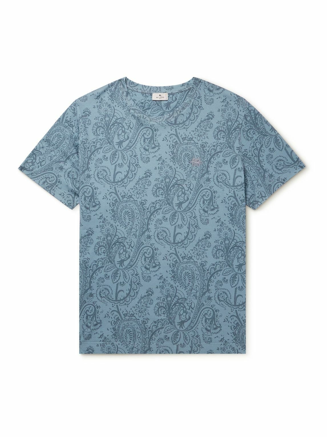 Etro - Logo-Embroidered Paisley-Print Cotton-Jersey T-Shirt - Blue Etro