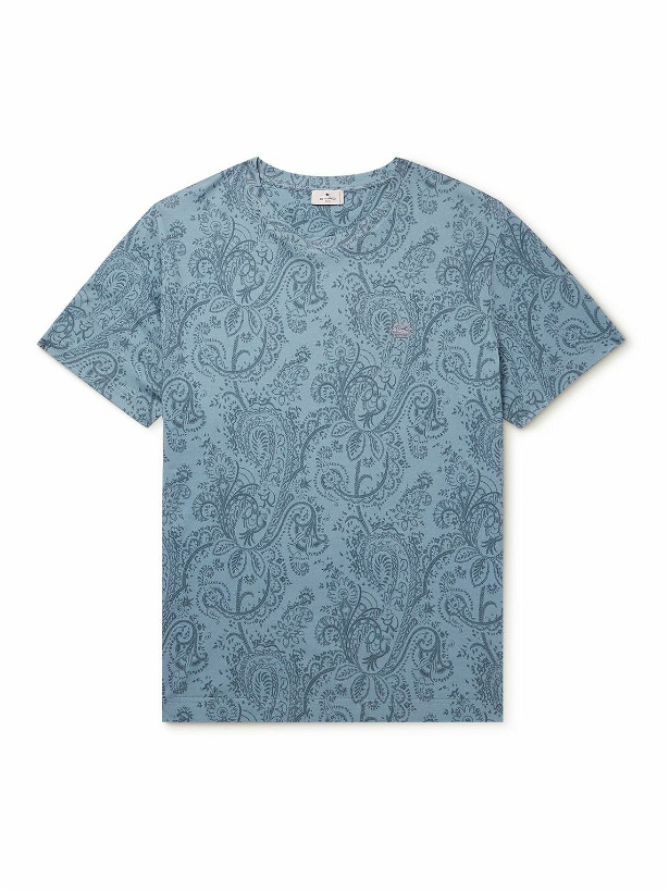 Photo: Etro - Logo-Embroidered Paisley-Print Cotton-Jersey T-Shirt - Blue