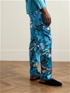 TOM FORD - Straight-Leg Velvet-Trimmed Printed Stretch-Silk Pyjama Trousers - Blue