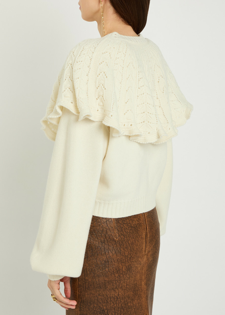 Chloe Collar-detail Wool and Cashmere-blend Cardigan Off White