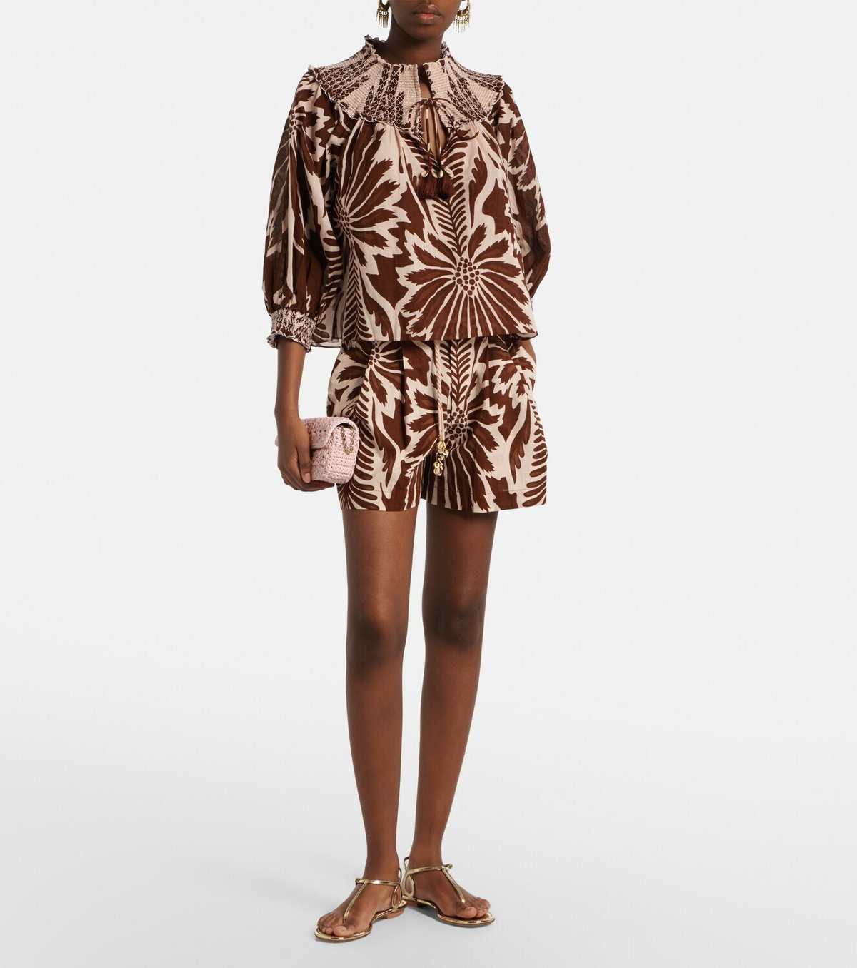 Poupette St Barth Ysee printed smocked cotton blouse