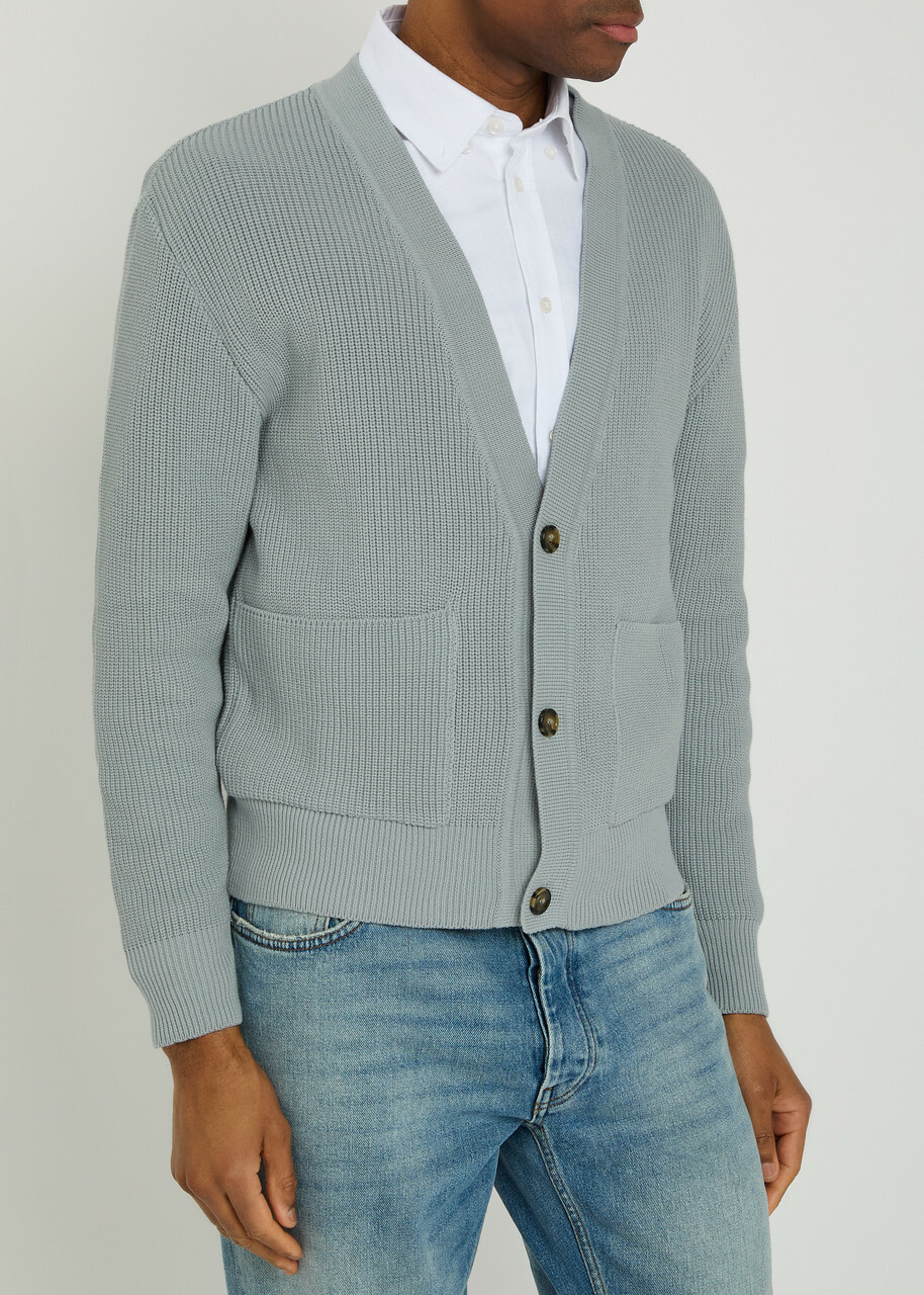 Lardini V-neck Knit Cotton Cardigan Light Blue