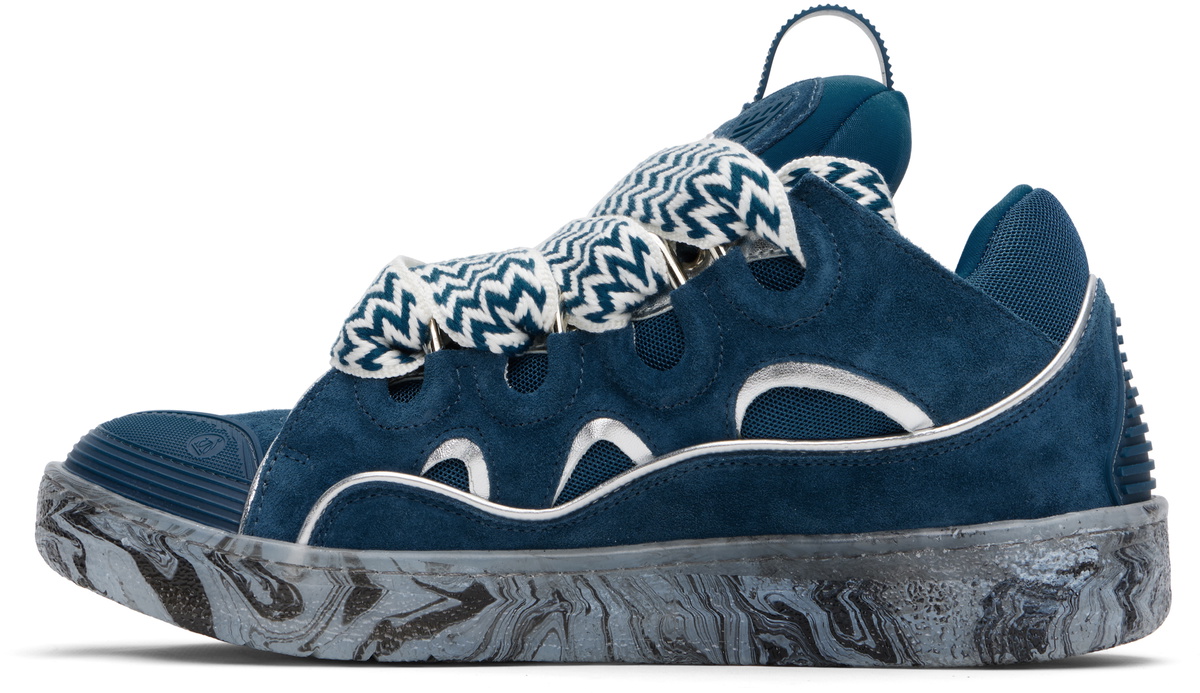 Lanvin Blue Leather Curb Marbled Sole Sneakers Lanvin