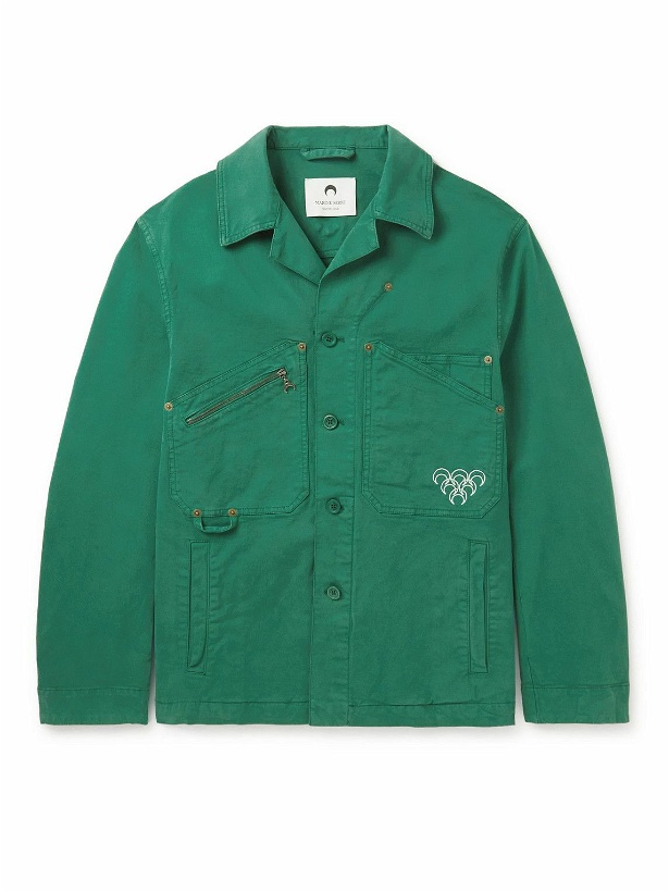 Photo: Marine Serre - Embroidered Cotton-Blend Twill Jacket - Green