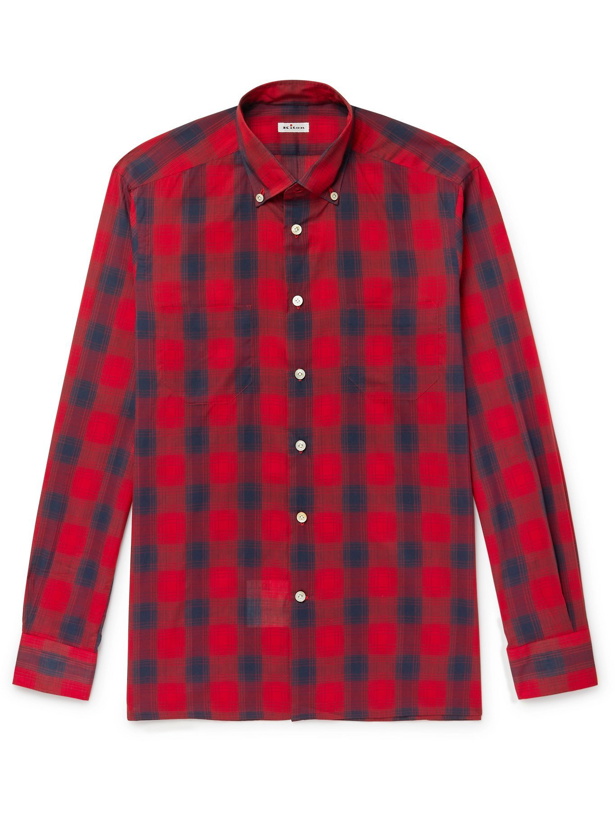 Photo: KITON - Button-Down Collar Checked Cotton and Lyocell-Blend Shirt - Red - EU 41