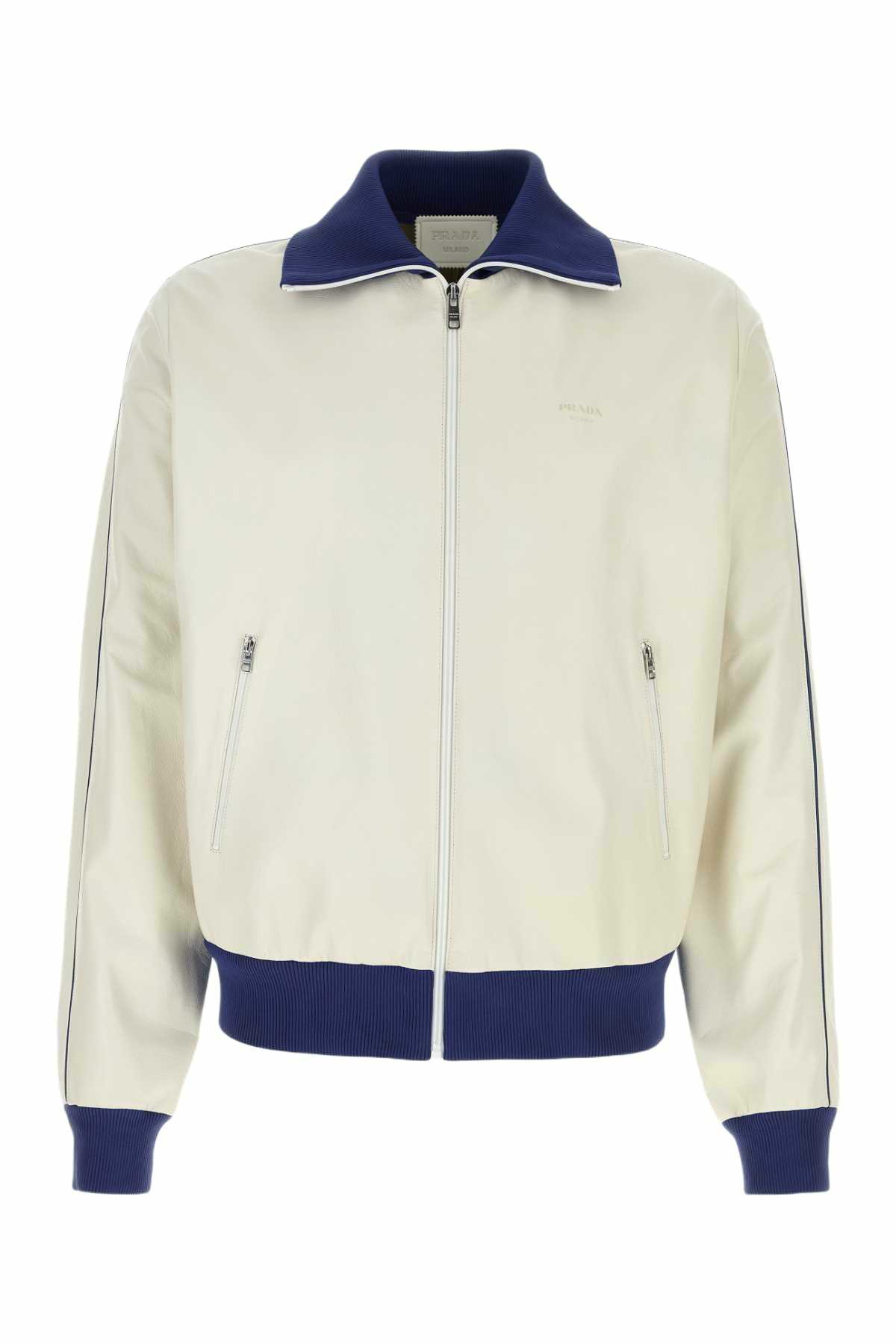 レザージャケット・コート PRADA IVORY LEATHER BOMBER JACKET Ivory Leather bomber jacket with patch | PRADA