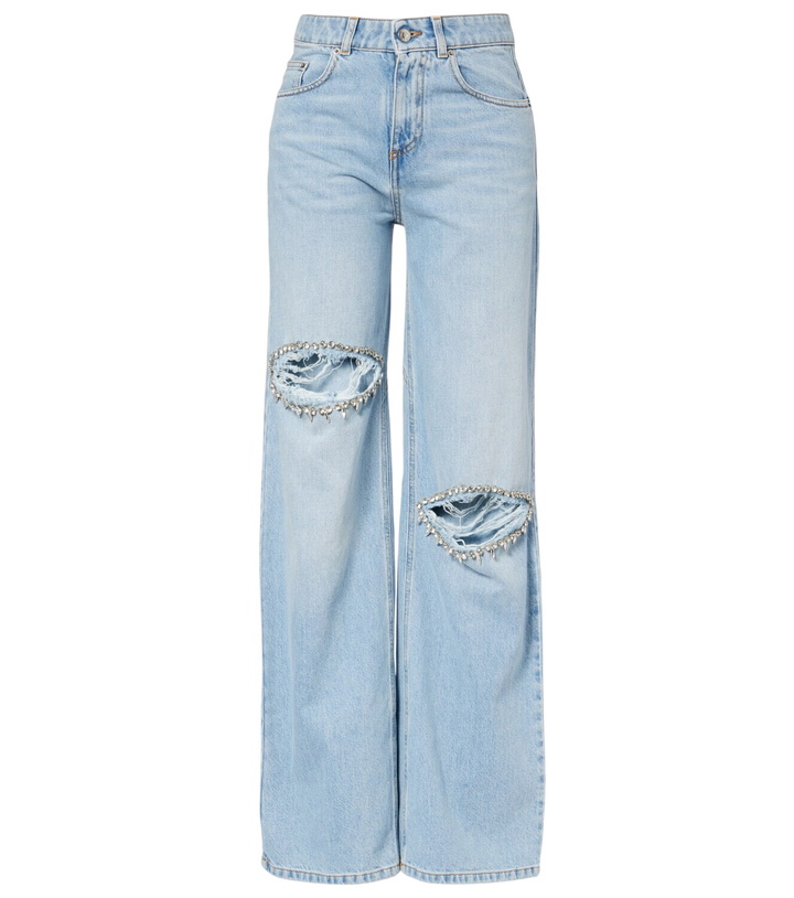 Photo: Area Distressed embellished wide-leg jeans