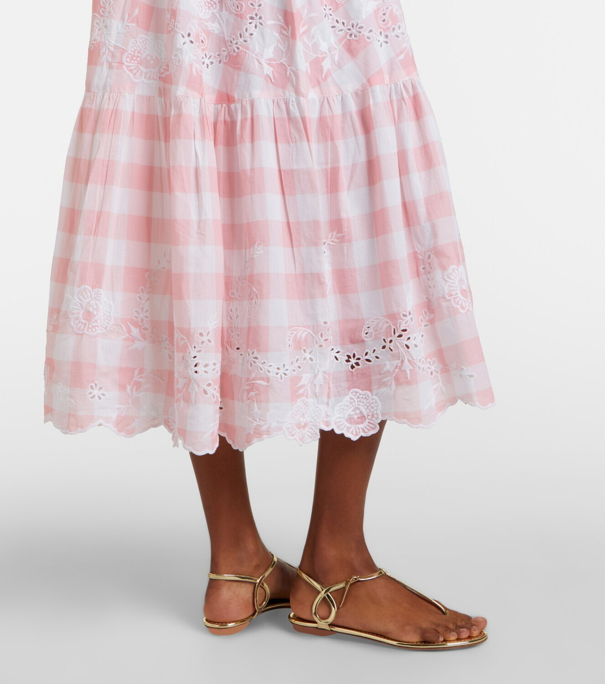 Juliet Dunn Embroidered checked cotton midi dress