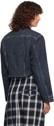 Pushbutton Black Denim Print Cropped Jacket