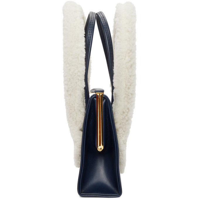 Stefan Cooke Navy Leather and Shearling Vintage Tote Stefan Cooke