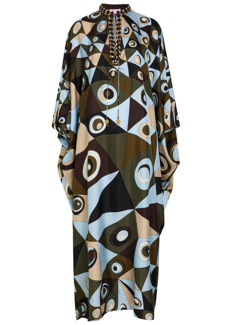 Pucci Printed Crystal-embellished Silk Maxi Kaftan Dress Multicoloured