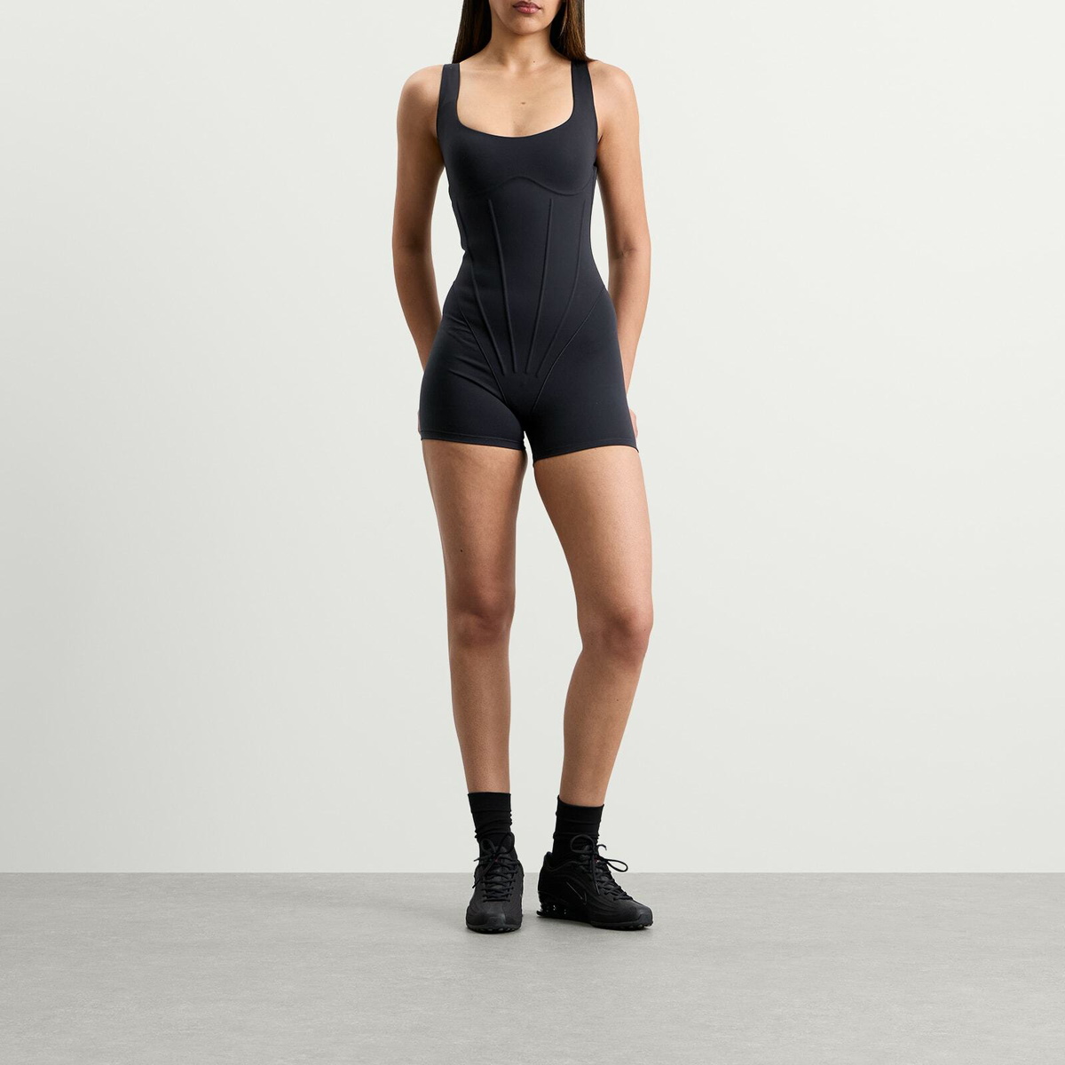 Nike Women's x SKIMS Matte Corset Short One Piece 2" in Obsidian