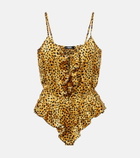 Versace Leopard-print silk satin bodysuit
