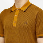 Fred Perry Men's Textured Knit Polo Shirt in Dark Caramel