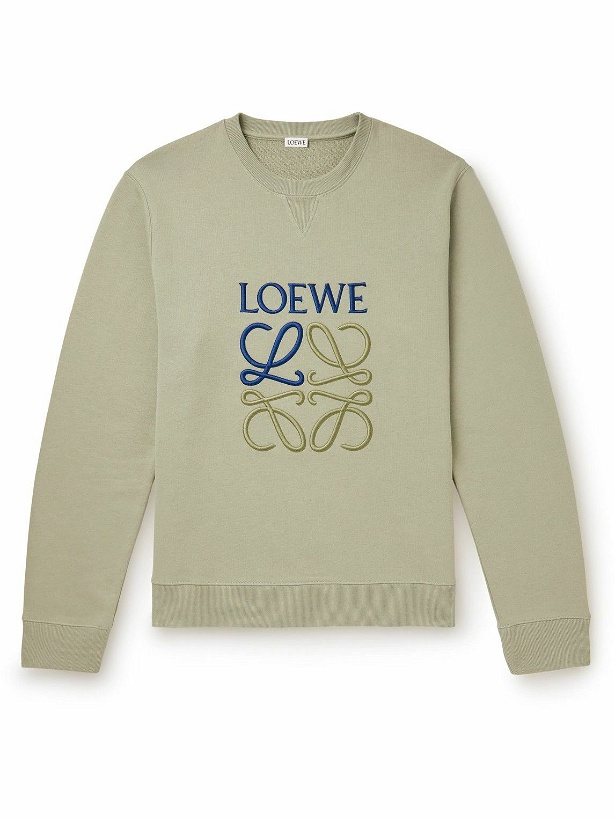 Photo: Loewe - Logo-Embroidered Cotton-Jersey Sweatshirt - Green