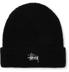 Stüssy - Logo-Embroidered Ribbed-Knit Beanie - Black