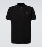 Moncler Leather-trimmed cotton piqué polo shirt