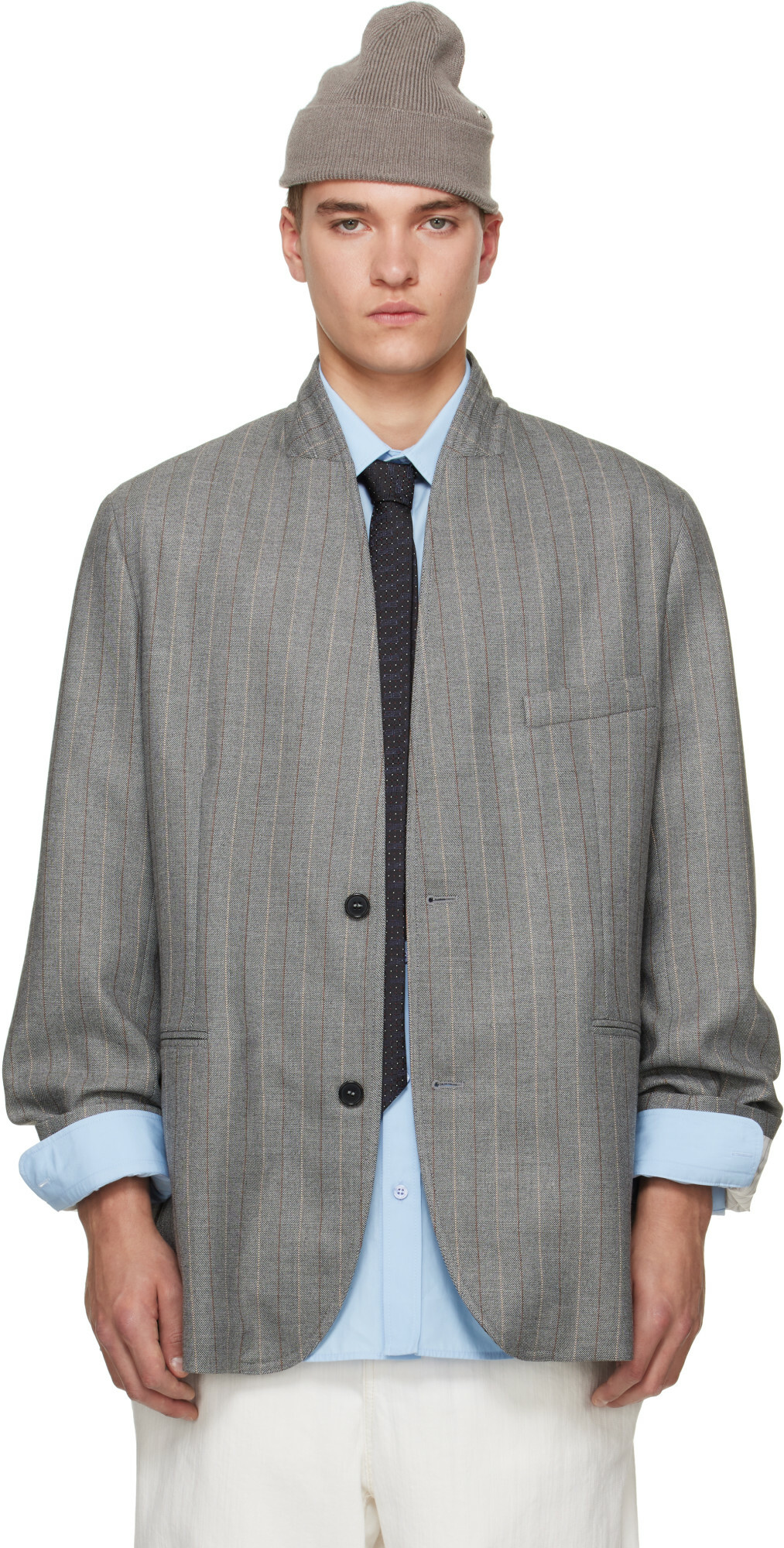 Hed Mayner Gray Striped Herringbone Blazer
