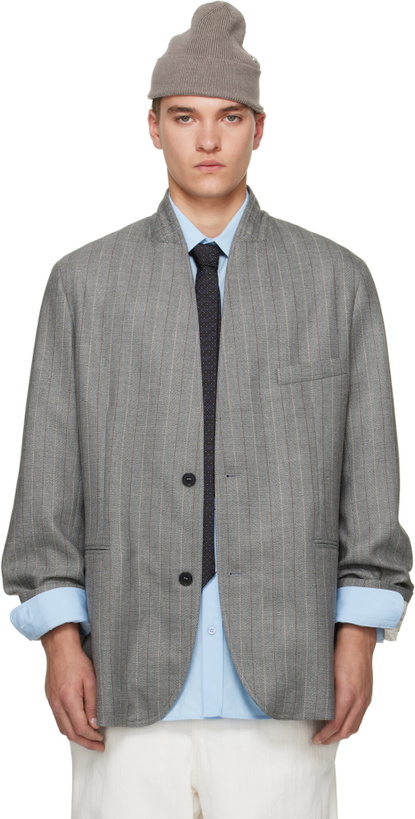 Photo: Hed Mayner Gray Striped Herringbone Blazer