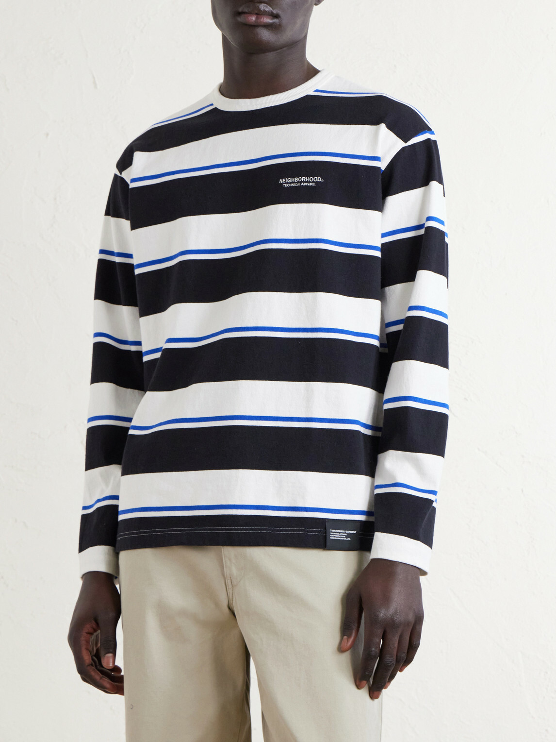 Neighborhood - Logo-Embroidered Striped Cotton-Jersey Sweater - Blue