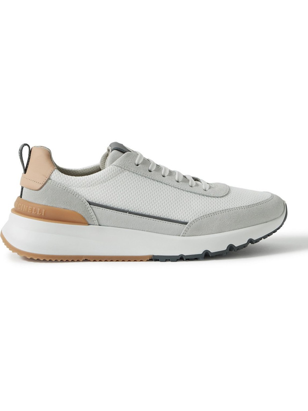Photo: Brunello Cucinelli - Leather and Suede-Trimmed Mesh Sneakers - White