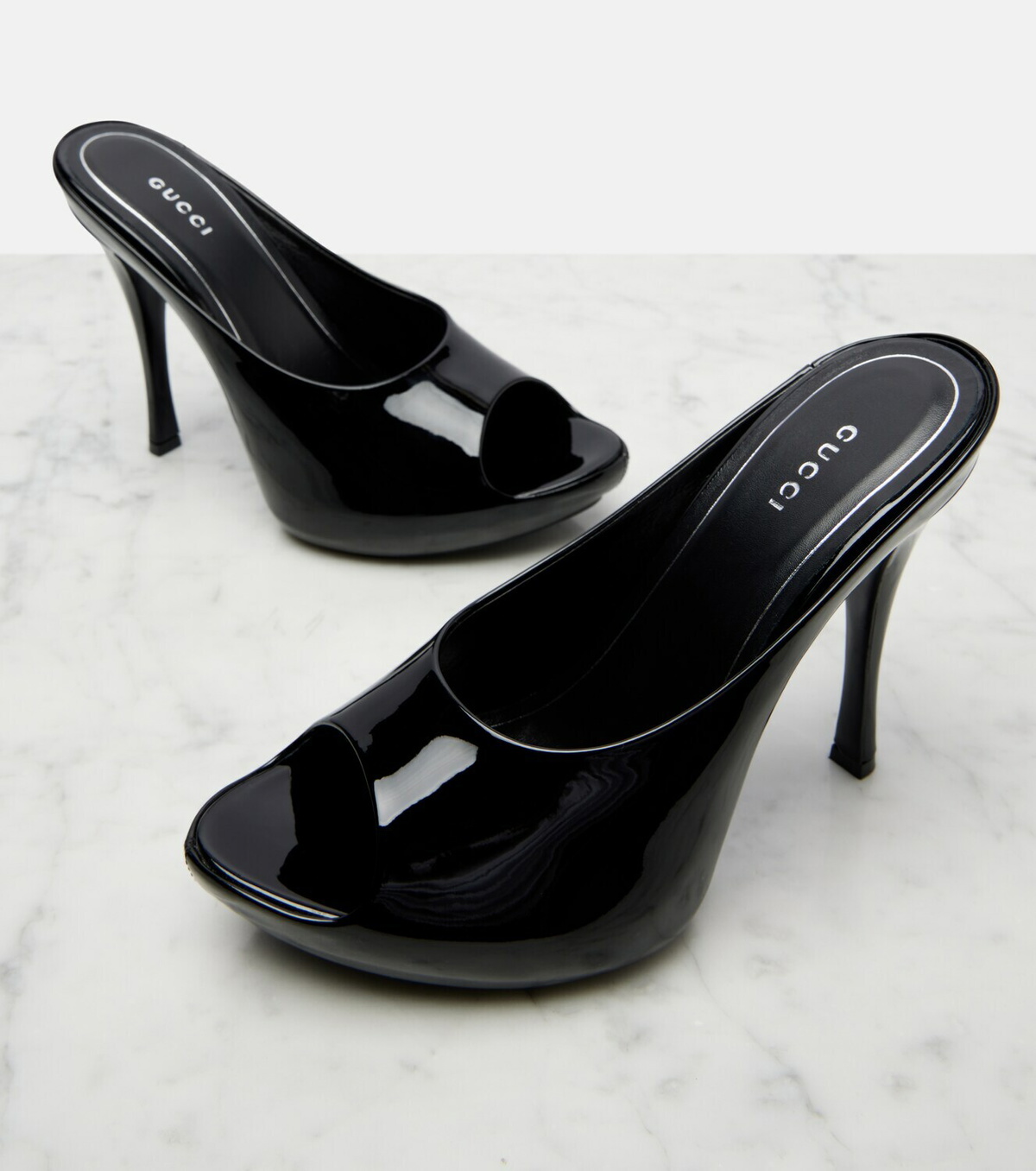 Gucci Viv patent leather platform mules