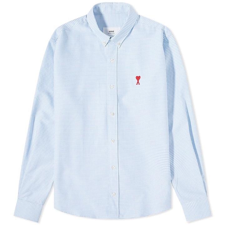 Photo: AMI Men's Small A Heart Button Down Shirt in Sky Blue/White