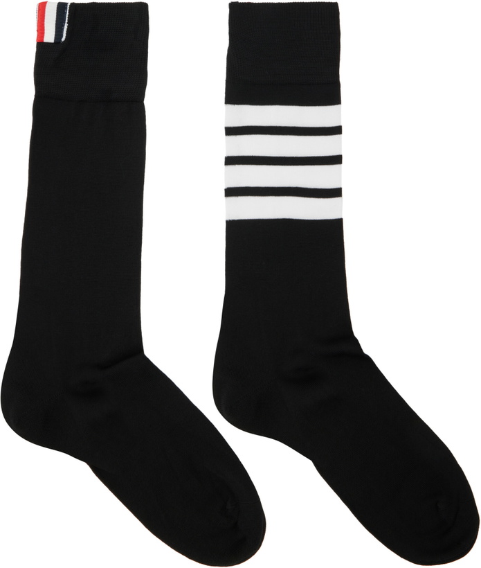 Photo: Thom Browne Black Cotton 4-Bar Mid Calf Socks